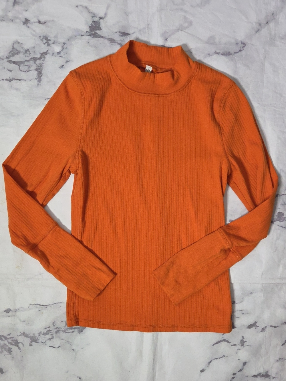Intimately By Free People Orange Ribbed Mock Neck Long Sleeve Top